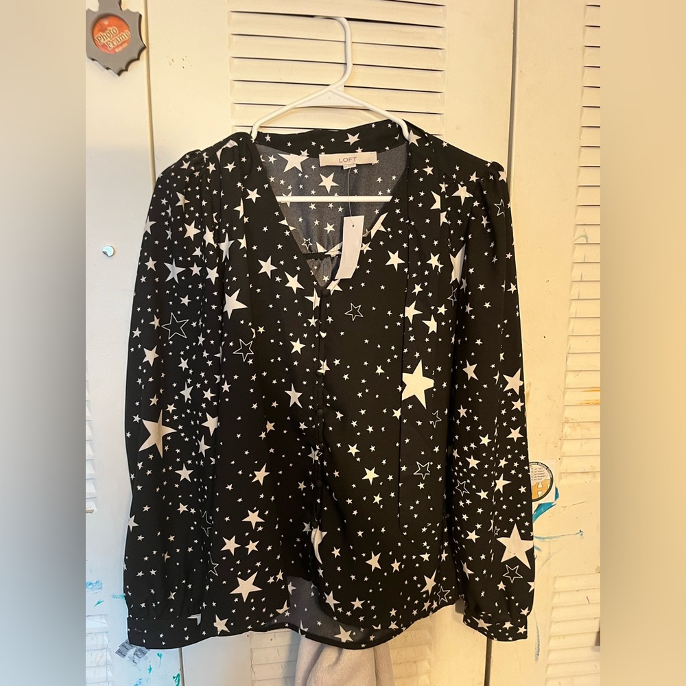 LOFT Black Top with White Star Design